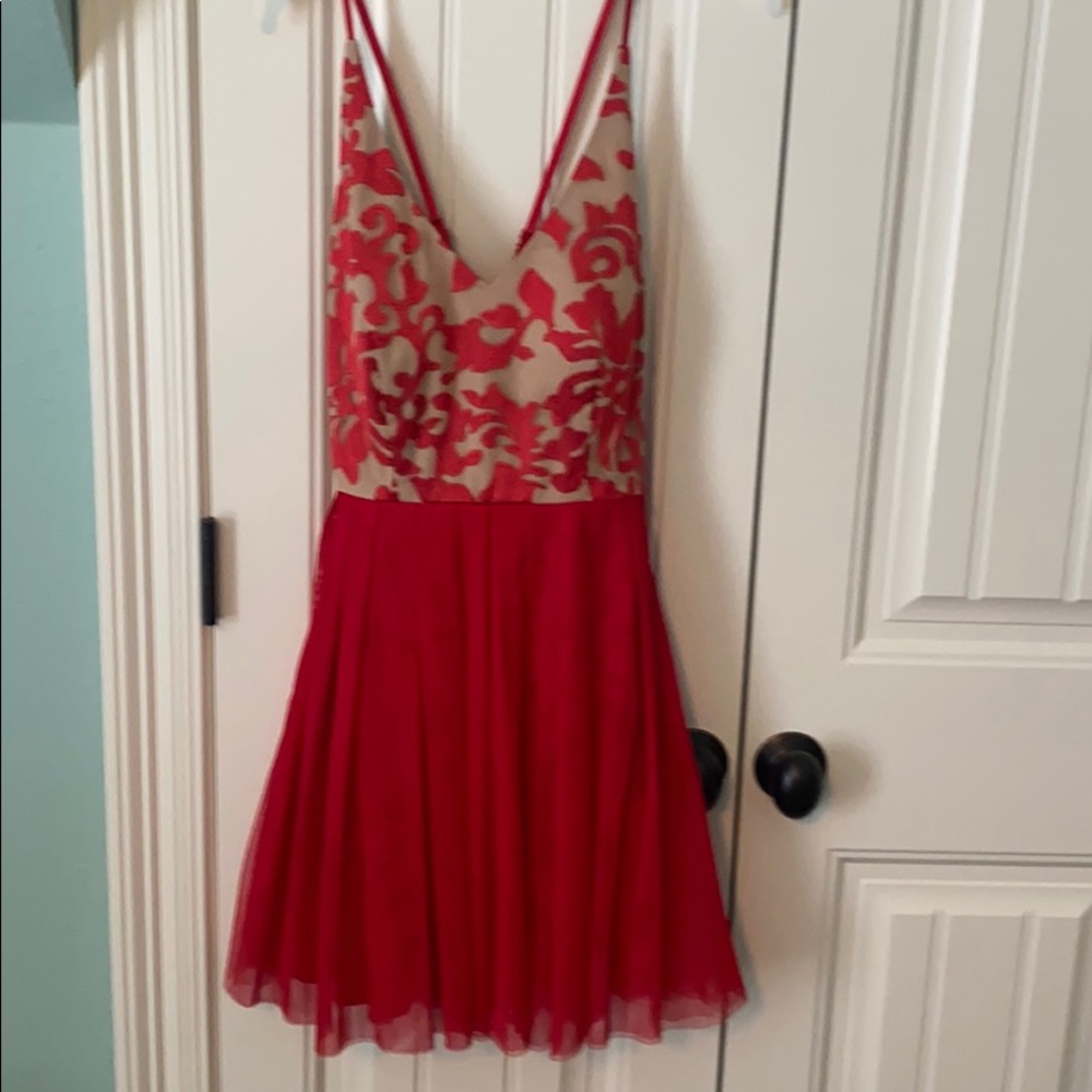 Red and nude dress